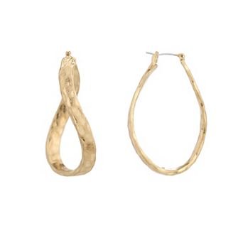 Bella Uno Worn Gold Wavy Oval Click Top Hoop Earrings