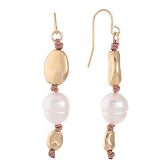 Bella Uno Worn Gold Bean & Freshwater Cultured Pearl Dangle Earrings
