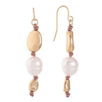 Bella Uno Worn Gold Bean & Freshwater Cultured Pearl Dangle Earrings