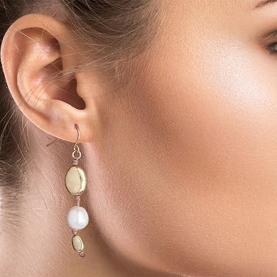 Bella Uno Worn Gold Bean & Freshwater Cultured Pearl Dangle Earrings