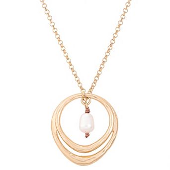 Bella Uno Worn Gold Freshwater Cultured Pearl Oval Pendant Necklace