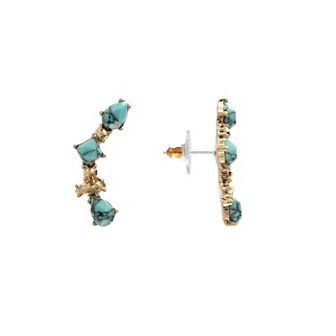 Bella Uno Worn Gold Reconstituted Turquoise Crescent Post Earrings
