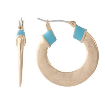 Bella Uno Worn Gold Blue Enamel Knife Edge Hoop Earrings