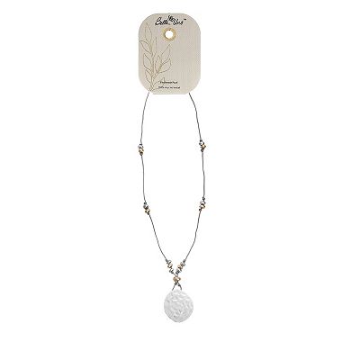 Bella Uno Worn Two-Tone Beaded Cord & Disc Pendant Necklace