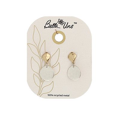 Bella Uno Worn Two-Tone Hammered Disc Post Drop Earrings