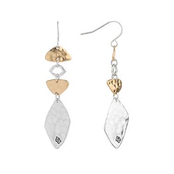 Bella Uno Worn Two-Tone Half Moon Disc Dangle Earrings