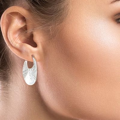 Bella Uno Worn Silver Organic Hammered Oval Hoop Earrings