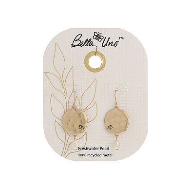 Bella Uno Worn Gold Disc & Freshwater Cultured Pearl Dangle Earrings