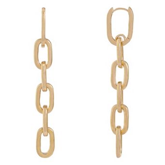 Bella Uno Worn Gold Huggie Hoop Oval Link Dangle Earrings