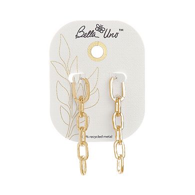 Bella Uno Worn Gold Huggie Hoop Oval Link Dangle Earrings
