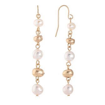 Bella Uno Worn Gold Bead & Freshwater Cultured Pearl Dangle Earrings