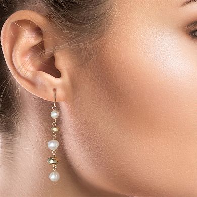 Bella Uno Worn Gold Bead & Freshwater Cultured Pearl Dangle Earrings
