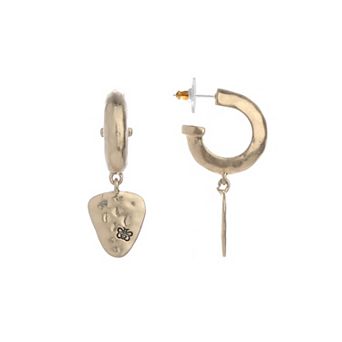 Bella Uno Word Gold Triangle Charm Huggie Hoop Earrings