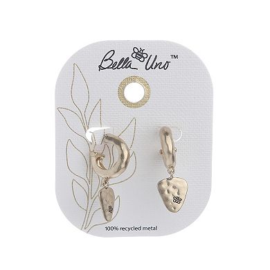 Bella Uno Word Gold Triangle Charm Huggie Hoop Earrings