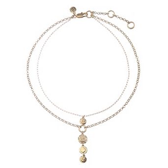 Bella Uno Worn Gold Multi-strand Hammered Disc Lariat Necklace