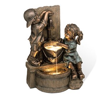 Glitzhome Outdoor Water Fountain With Led Light