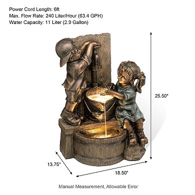 Glitzhome Outdoor Water Fountain With Led Light