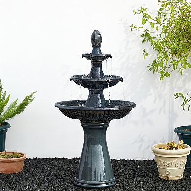 Glitzhome Three Tier Outdoor Floor Standing Fountain With Led Lights And Pump