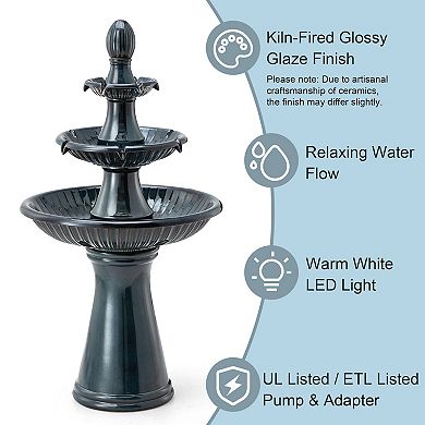 Glitzhome Three Tier Outdoor Floor Standing Fountain With Led Lights And Pump
