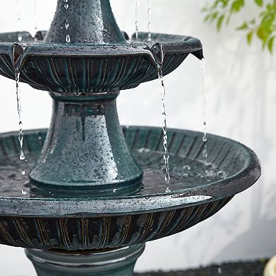 Glitzhome Three Tier Outdoor Floor Standing Fountain With Led Lights And Pump