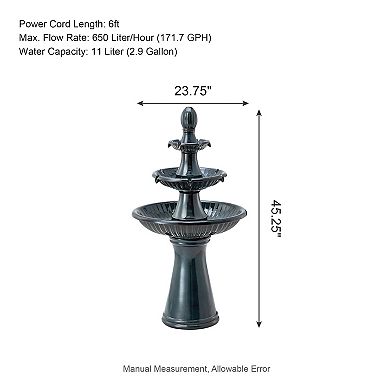 Glitzhome Three Tier Outdoor Floor Standing Fountain With Led Lights And Pump