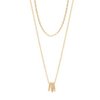 LC Lauren Conrad Gold Tone Three Ring Pendant 2 Row Necklace
