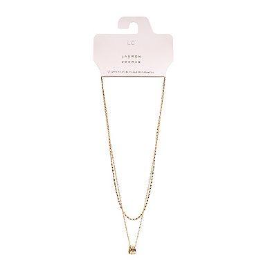 LC Lauren Conrad Gold Tone Three Ring Pendant 2 Row Necklace