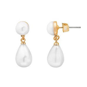 LC Lauren Conrad Gold Tone Simulated Pearl Double Drop Earrings