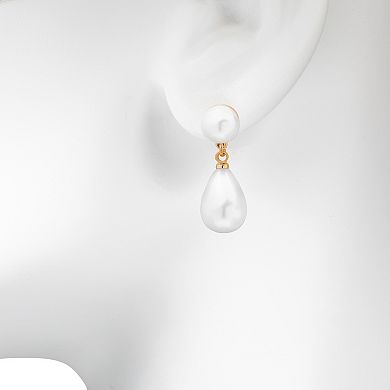 LC Lauren Conrad Gold Tone Simulated Pearl Double Drop Earrings