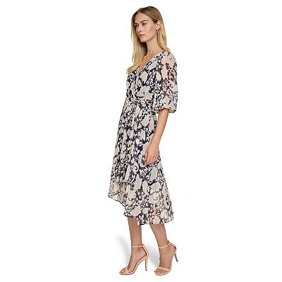 floral ruched chiffon faux wrap dress Wedding Attire Eliza J Floral Ruched Chiffon Faux Wrap Dress Yumi Women's  Bird And Floral Print