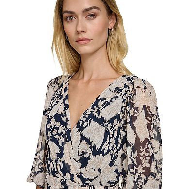 Women's Lantern Sleeve Belted Wrap Midi Dress main image 1