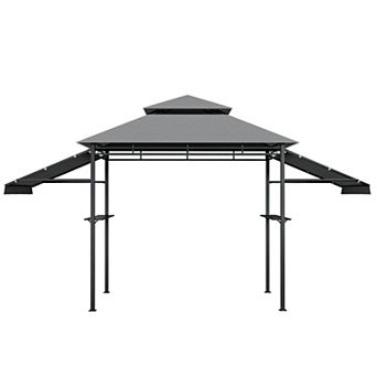 Outdoor BBQ Grill Gazebo with 2 tier Canopy Adjustable Shade and Storage Shelves