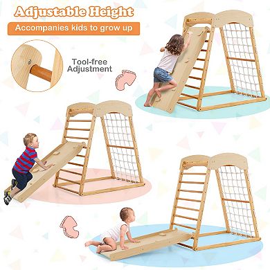 6-in-1 Jungle Gym Wooden Indoor Playground With Double-sided Ramp And ...