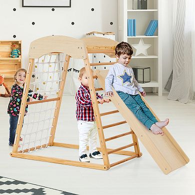 6-in-1 Jungle Gym Wooden Indoor Playground With Double-sided Ramp And ...