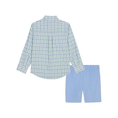 Boys 4-12 IZOD Long Sleeve Andover Plaid Shirt With Shorts 2 Piece Set