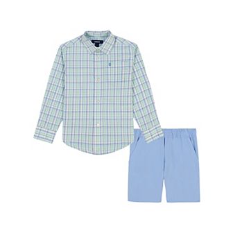 Boys 4-12 IZOD Long Sleeve Andover Plaid Shirt With Shorts 2 pc Set