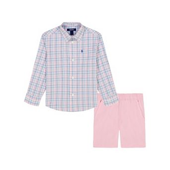 Boys 4-12 IZOD Long Sleeve Andover Plaid Shirt With Shorts 2 pc Set