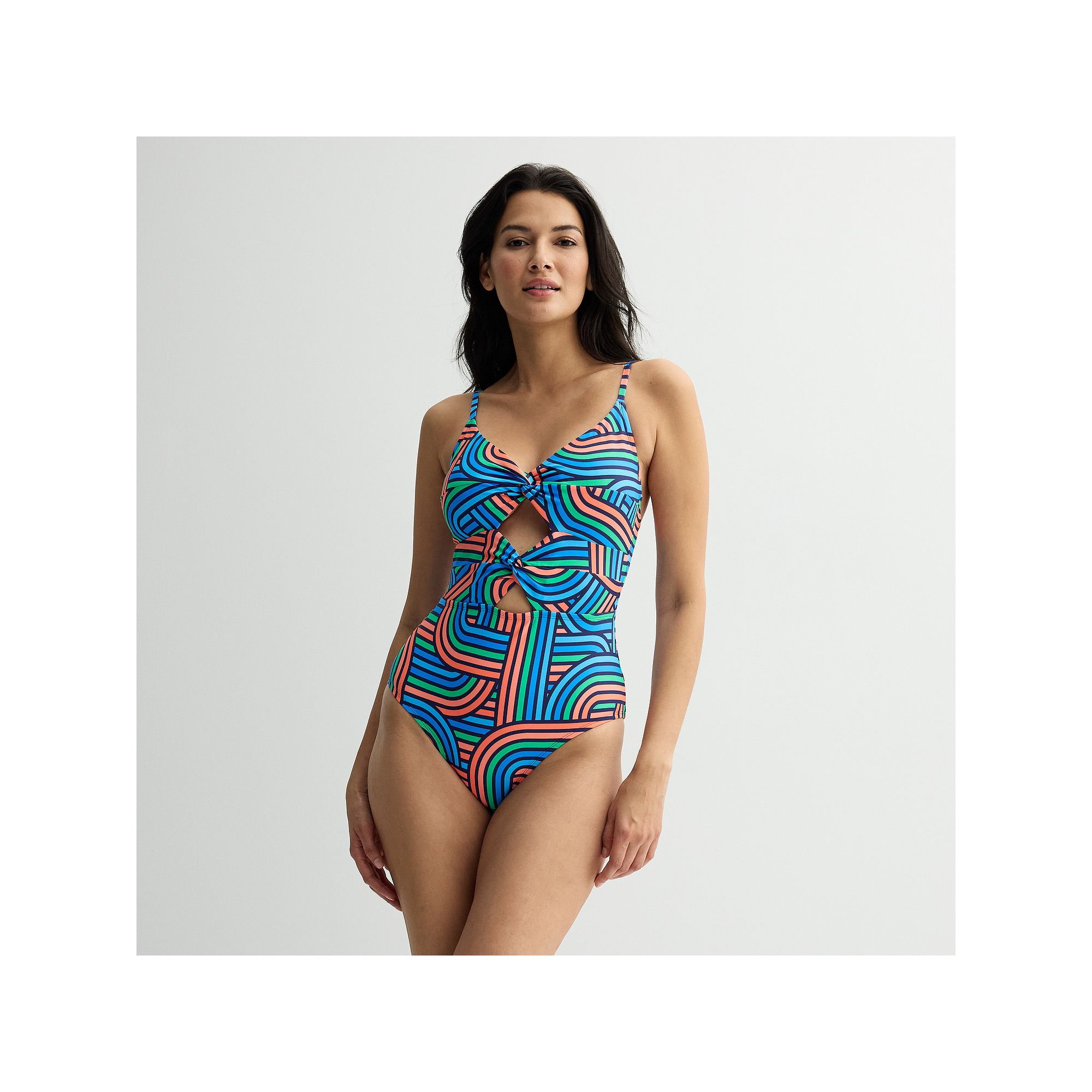 Womens Freshwater Twist Cut Out One-Piece Swimsuit, Size: XS, Regata Strip