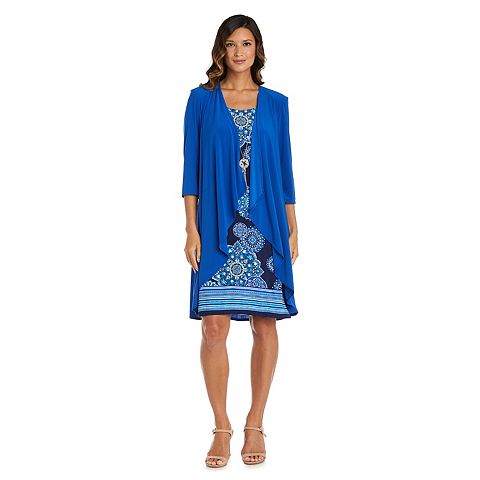 Женские платья R&M Women's R&M Richards 2 pc Print Sleeveless Sheath Dress & Cardigan Set