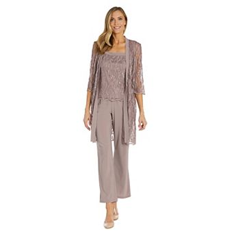 Women's R&M Richards 3 pc Sequin & Lace Top, Pants & Duster Set