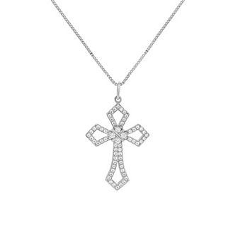 PRIMROSE Fine Silver Plated Pave Cubic Zirconia Cross Pendant Necklace
