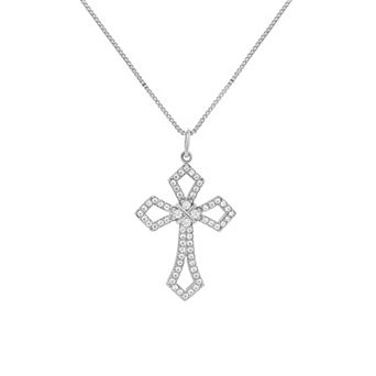 PRIMROSE Fine Silver Plated Pave Cubic Zirconia Cross Pendant Necklace