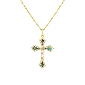 PRIMROSE Fine Silver Plated Abalone & Cubic Zirconia Cross Necklace