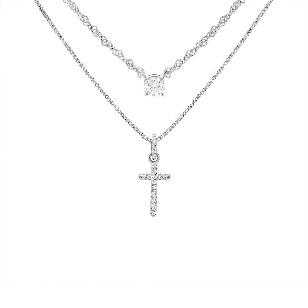 [PRIMAUTE] 韓国☆Round Cubic Necklace PRIMROSE Fine Silver Plated Round Cubic Zirconia Cross