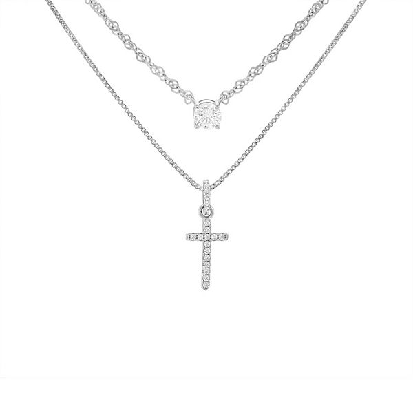 Collana premium rich cream New ⑦ PRIMROSE Fine Silver Plated Round Cubic Zirconia Cross