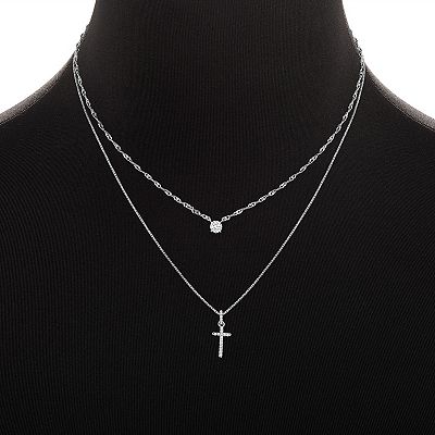 PRIMROSE Fine Silver Plated Round Cubic Zirconia Cross