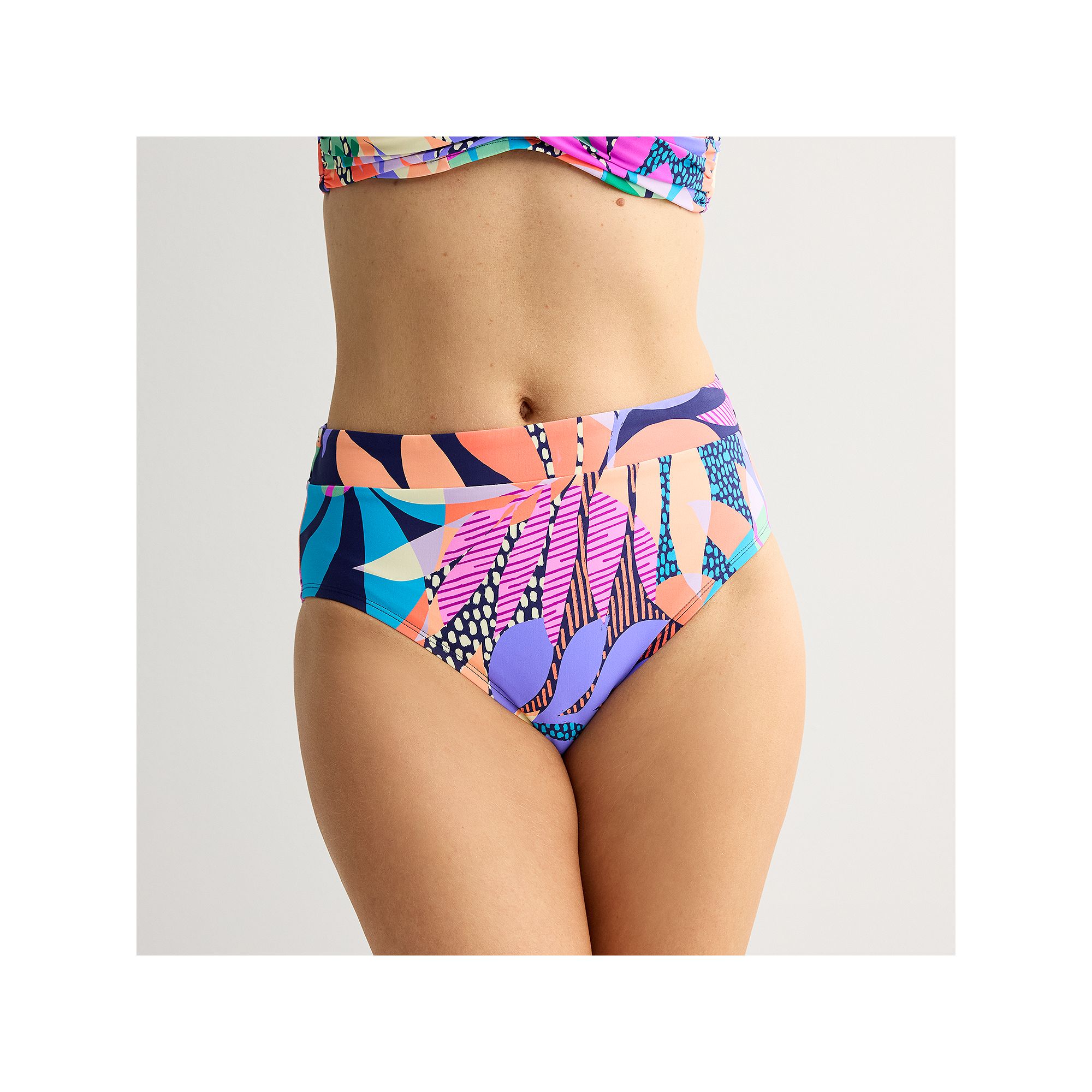 Womens Freshwater Banded High Leg Swim Bottoms, Size: Small, Bahia Leaves