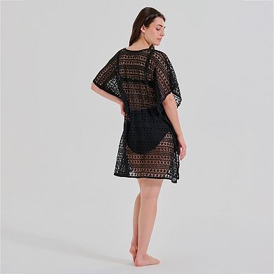 Women's Freshwater Belted Crochet Tunic Swim Cover Up