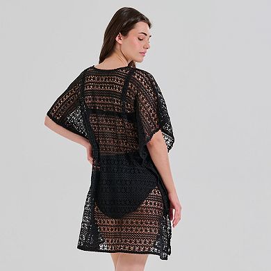 Women's Freshwater Belted Crochet Tunic Swim Cover Up