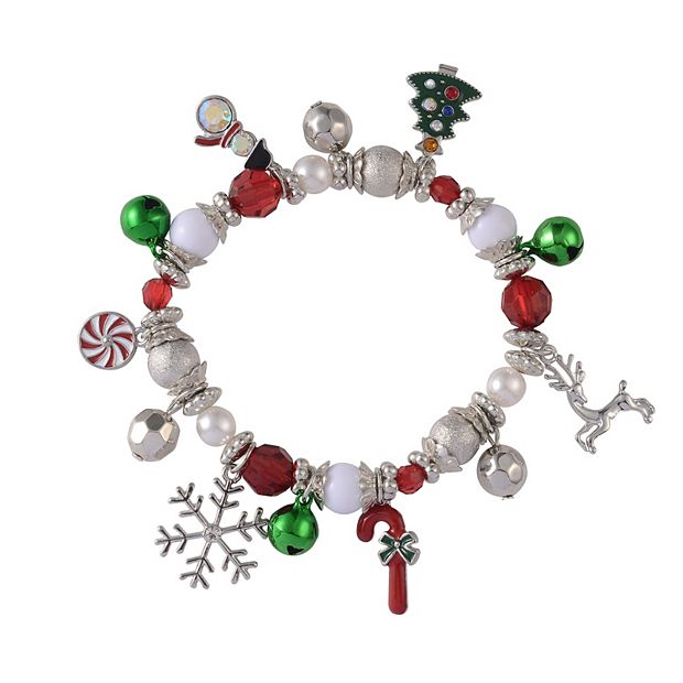 Celebrate Together Silver Tone Christmas Charm Stretch Bracelet